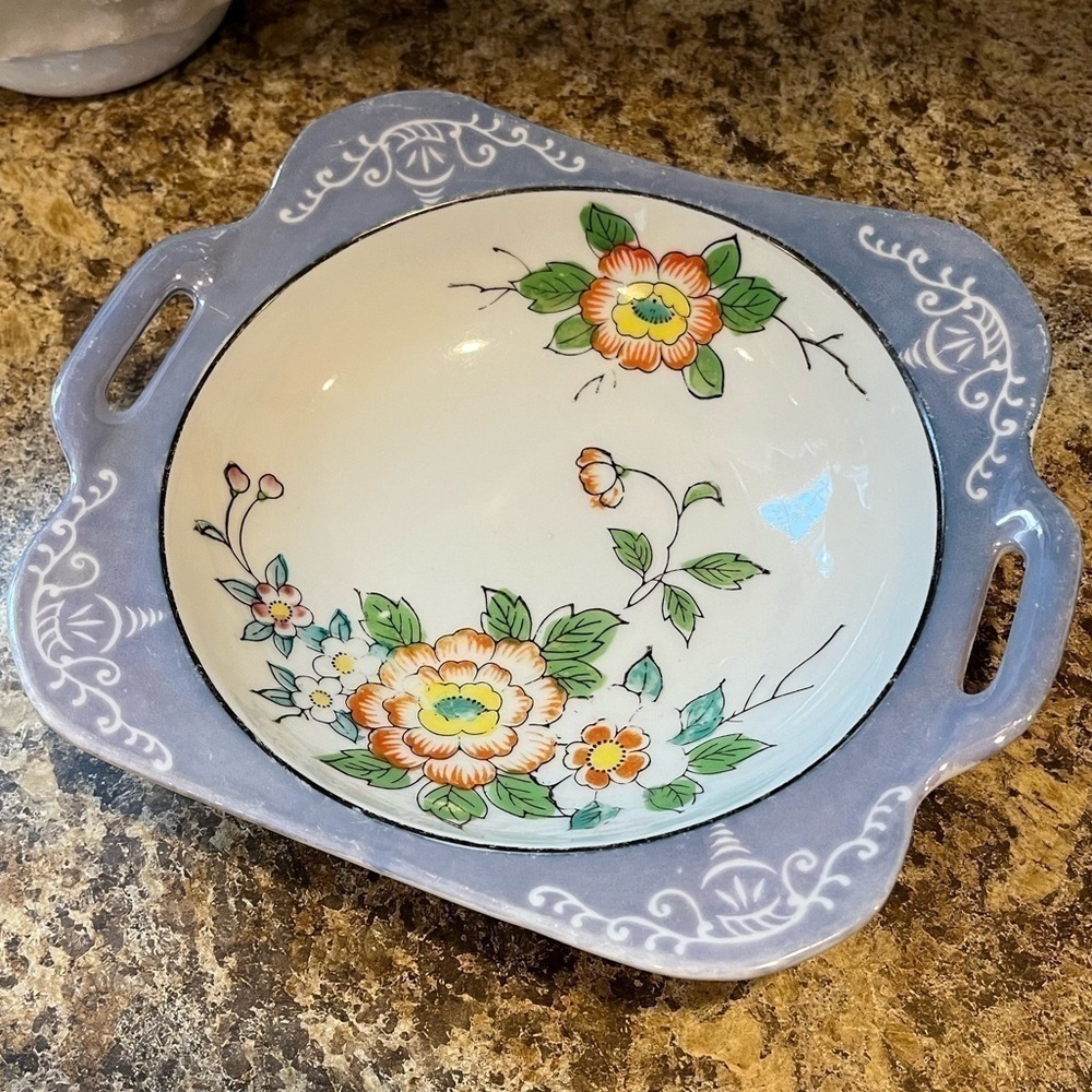 Vintage Square Blue Floral Lusterware Bowl 9” Dish Made in Japan - Picture 5 of 16